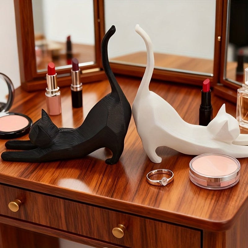 Black Cat Statue Ring Holder for Wedding Minimalist Jewelry Display - Image 2