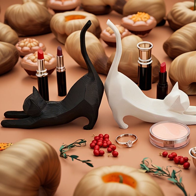 Black Cat Statue Ring Holder for Wedding Minimalist Jewelry Display - Image 1