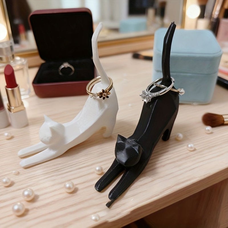 Black Cat Statue Ring Holder for Wedding Minimalist Jewelry Display - Image 4