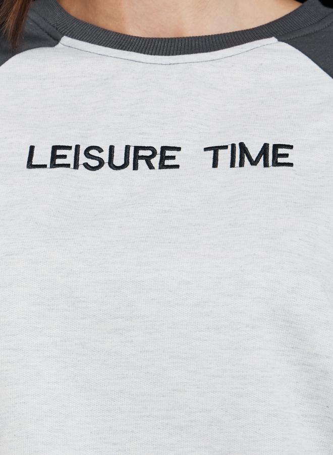 Styli Color Block Slogan Sweatshirt and Skirt Co-Ords - Image 3