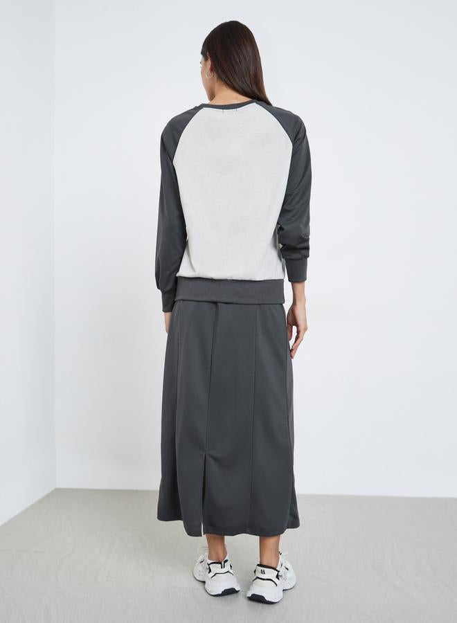 Styli Color Block Slogan Sweatshirt and Skirt Co-Ords - Image 5