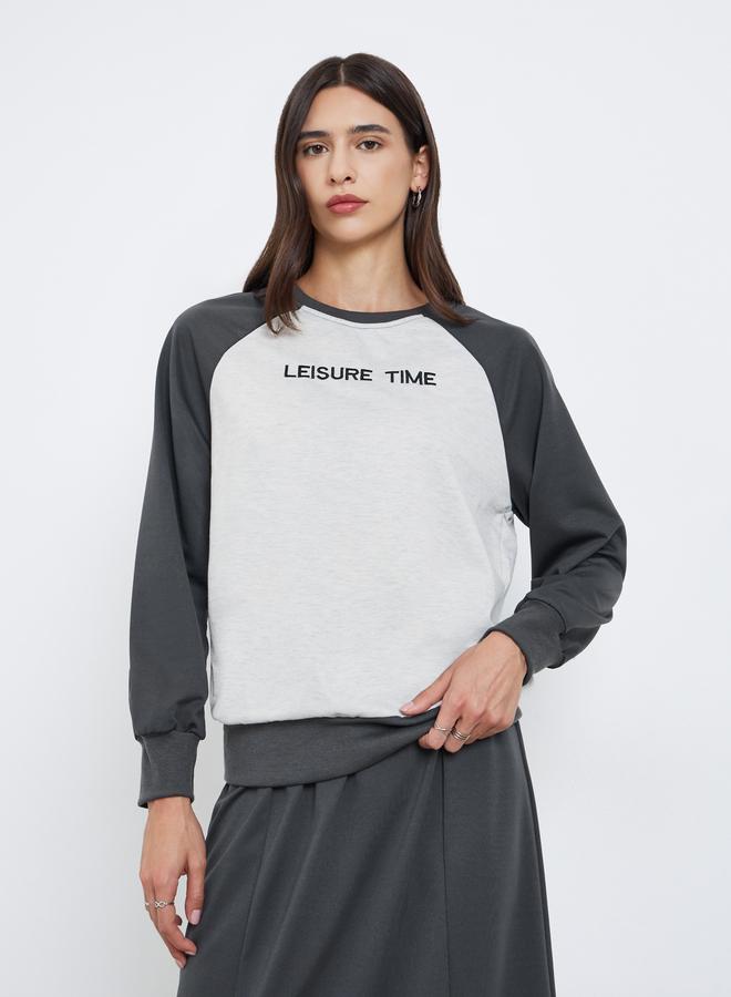Styli Color Block Slogan Sweatshirt and Skirt Co-Ords - Image 2