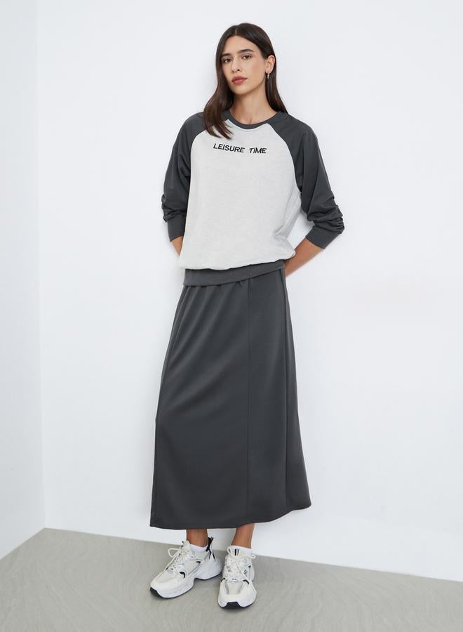 Styli Color Block Slogan Sweatshirt and Skirt Co-Ords - Image 1
