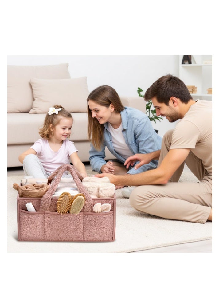 Lonimia Diaper Caddy Organizer for Baby Shower： Plush Sherpa Caddy Organizer Storage Basket with Dividers — Nursery Table Car Storage Basket for Wipes Clothes Essentials - Image 2