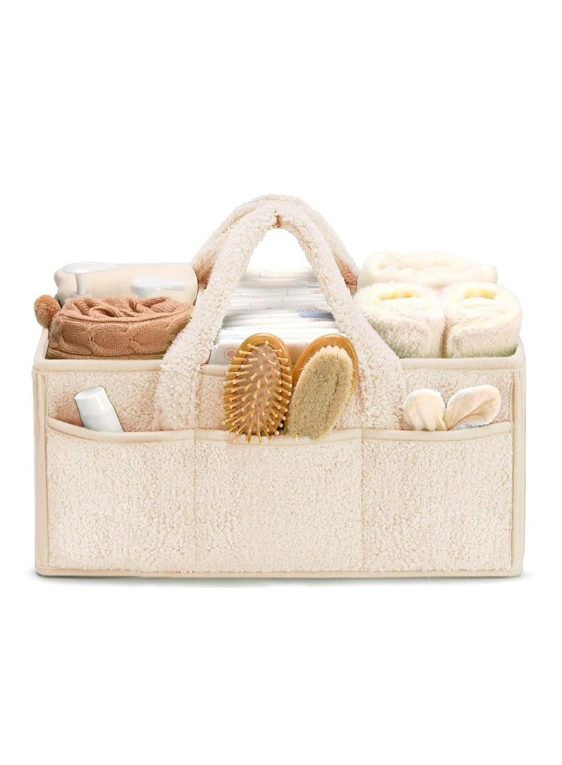 Lonimia Diaper Caddy Organizer for Baby Shower： Plush Sherpa Caddy Organizer Storage Basket with Dividers — Nursery Table Car Storage Basket for Wipes Clothes Essentials - Image 1