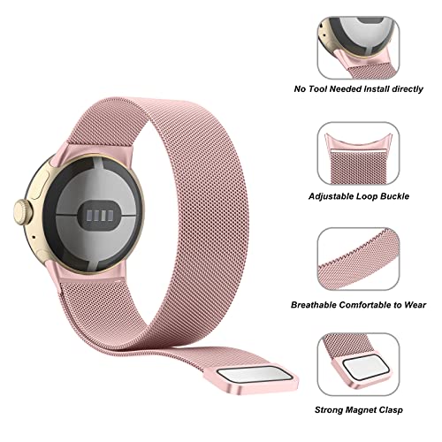 Tobfit Metal Strap for Google Pixel Watch 3 41mm / Pixel Watch 2 / Pixel Watch Straps (2024/2023/2022)(Rose Pink) - Image 3