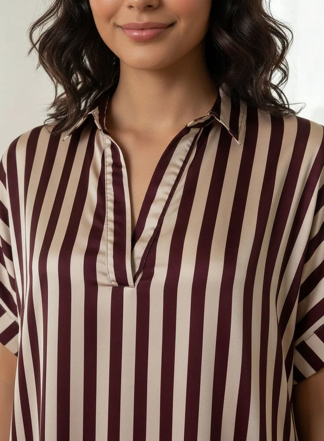 Aadaraya  Aadaraya Night Dress Short Sleeve Striped for Women | Best Price UAE
