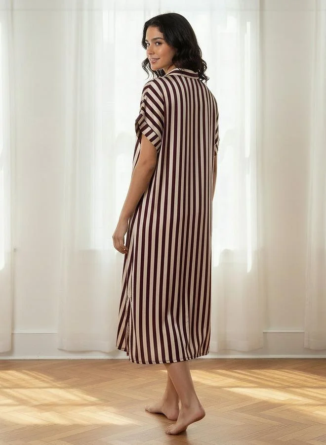 Aadaraya  Aadaraya Night Dress Short Sleeve Striped for Women | Best Price UAE