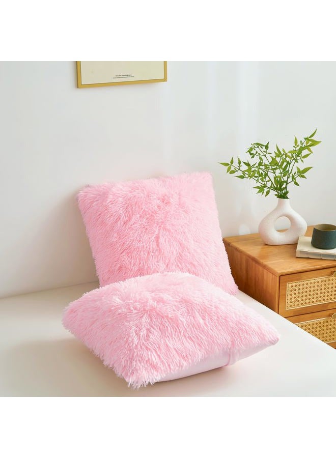 FOPPA Fluffy Throw Pillow Covers Pink 18"x18" Faux Fur Furry Cushion Covers Shaggy Plush Fuzzy Pillow Cases Decorative Pillow Shams with Zipper Set of 2 for Sofa Living Room Bedroom Interior - Image 3