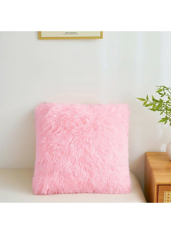 FOPPA Fluffy Throw Pillow Covers Pink 18"x18" Faux Fur Furry Cushion Covers Shaggy Plush Fuzzy Pillow Cases Decorative Pillow Shams with Zipper Set of 2 for Sofa Living Room Bedroom Interior - Image 5