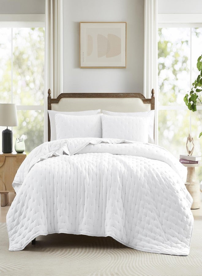 WDCOZY White Cloud Quilt Queen Size Bedding Set with Pillow Sham, Puffy Cozy Lightweight Bedspread Coverlet, Soft Cute Bed Cover for All Season - 3 Pieces, 90x90 inches - Image 2