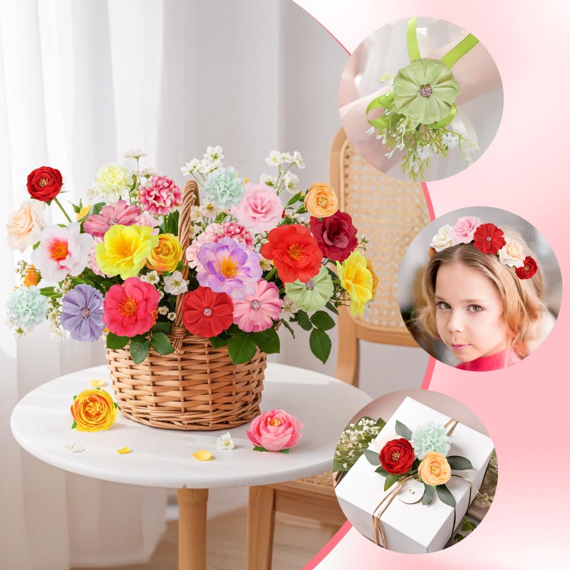ATTGREAT Fake Flower Heads Mini Silk Flowrs Bulk Small Flower 3D Loose Faux Daisy Rose Sunflowers Plum Blossoms Craft for Wedding Party Cake Baby Shower Home Decor, 110Pcs(Multicolor) - Image 3