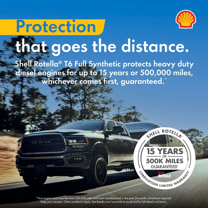 Shell Rotella T6 Full Synthetic 5W-40 Diesel Engine Oil, 1 Quart (6 Pack) - Image 3