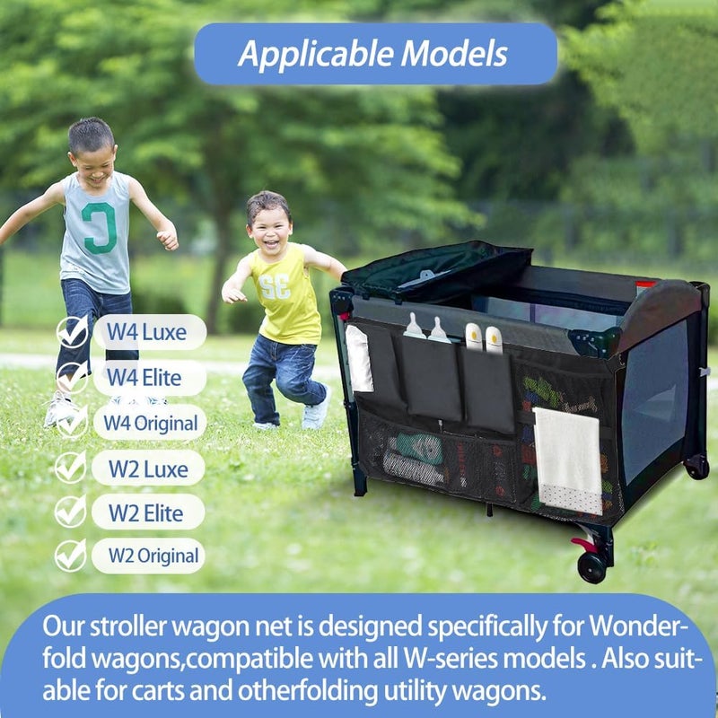 Abnaok Stroller Wagon Cargo Net Abnaok Wagon Accessories Organizer Compatible with WONDERFOLD WSeries Models Large Capacity Mesh Cargo Storage Bag with Sorting Pockets Compatible with Keenz Wagon - Image 3