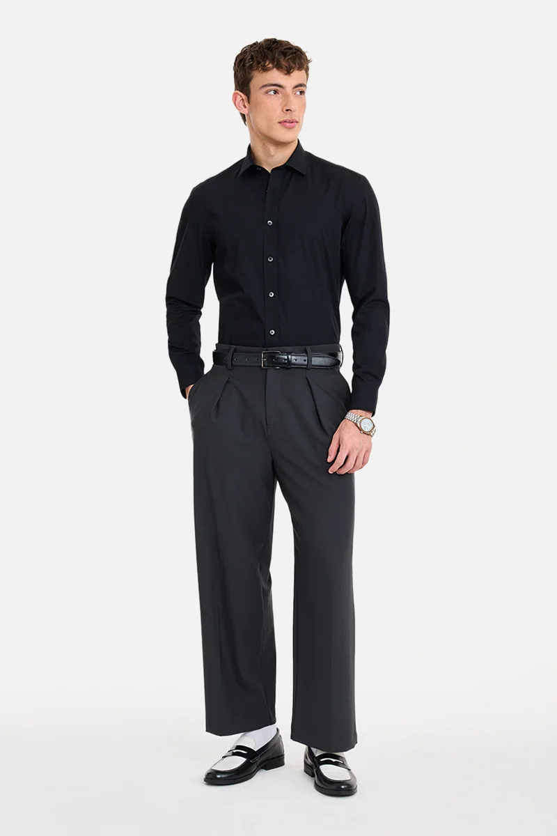 SNITCH Black Solid Long Sleeve Regular Fit Shirt