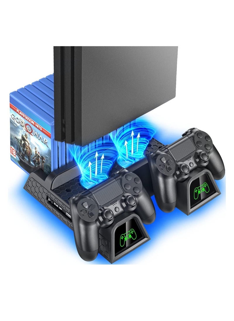 حامل عمودي مع وحدة تحكم مزدوجة منفذ اي اكس تي و12 فتحة العاب pLaystation 4/ Playstation 4 سليم/Playstation 4 برو، Playstation 4 برو