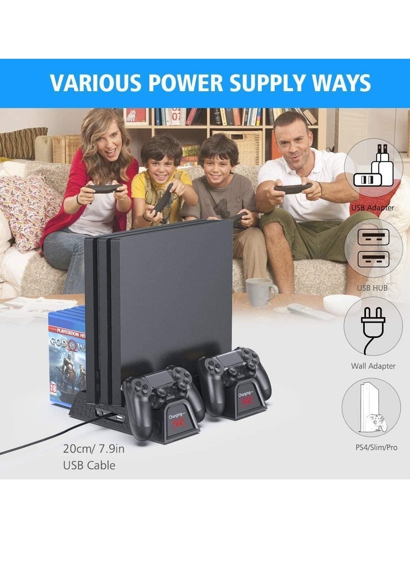 حامل عمودي مع وحدة تحكم مزدوجة منفذ اي اكس تي و12 فتحة العاب pLaystation 4/ Playstation 4 سليم/Playstation 4 برو، Playstation 4 برو