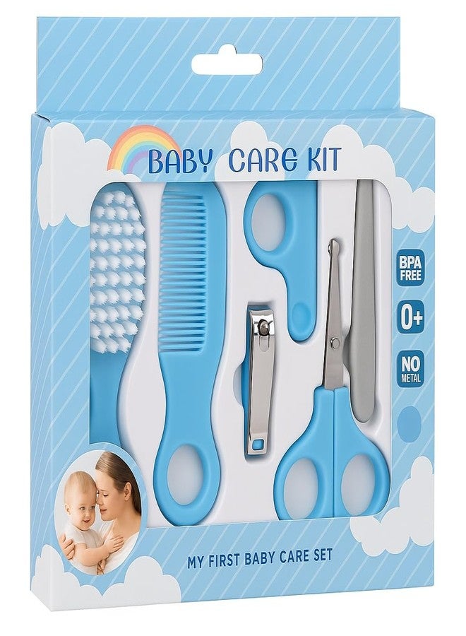 KALRA MAGIC® 5 in 1 Baby Grooming Kit (Blue) – Newborn Care Set with Soft Brush, Comb, Nail Clipper, Scissors & File, Safe Hygiene Kit for Infants & Toddlers - Image 1