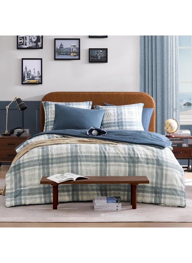 Generic AMBERSPACE Blue Comforters Queen Size, Plaid Queen Bed Set for Boys & Girls, Classic Homestead-Style Queen Size Comforter Sets with Sheets and Comforter Set  - Image 1