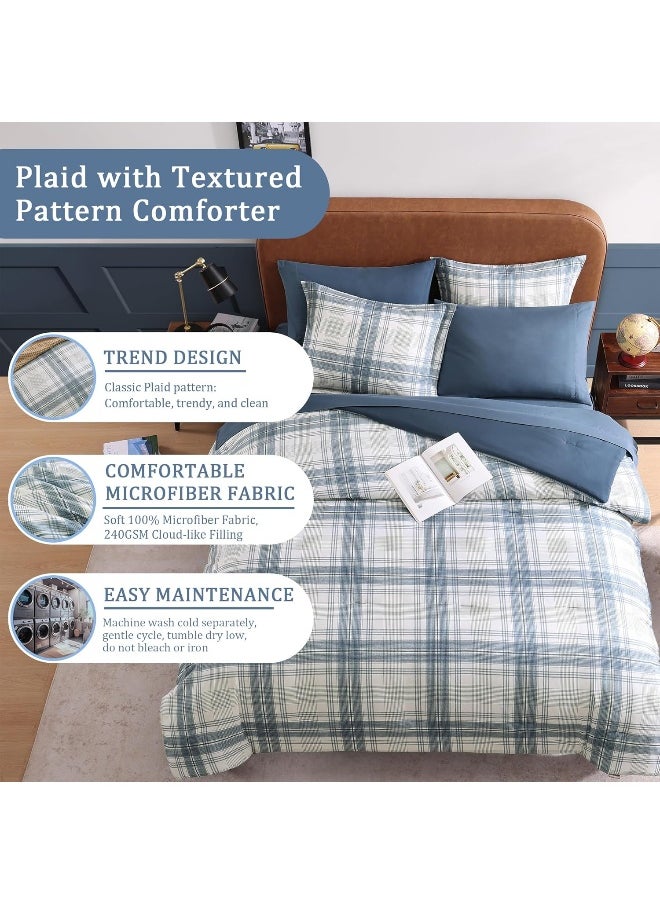 Generic AMBERSPACE Blue Comforters Queen Size, Plaid Queen Bed Set for Boys & Girls, Classic Homestead-Style Queen Size Comforter Sets with Sheets and Comforter Set  - Image 3