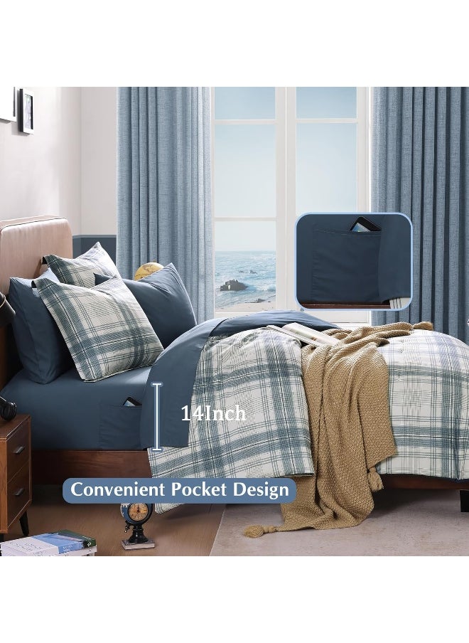Generic AMBERSPACE Blue Comforters Queen Size, Plaid Queen Bed Set for Boys & Girls, Classic Homestead-Style Queen Size Comforter Sets with Sheets and Comforter Set  - Image 4