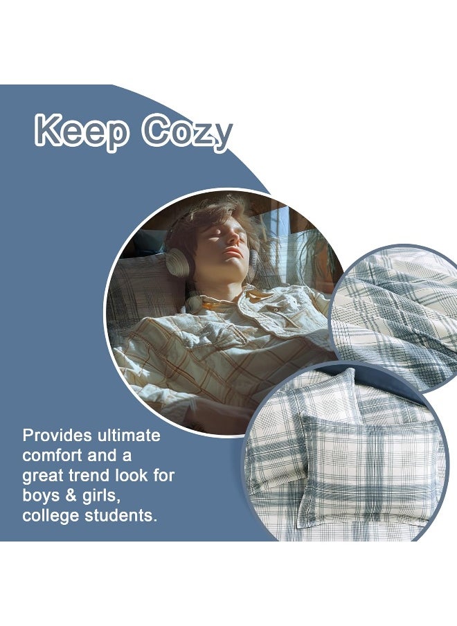 Generic AMBERSPACE Blue Comforters Queen Size, Plaid Queen Bed Set for Boys & Girls, Classic Homestead-Style Queen Size Comforter Sets with Sheets and Comforter Set  - Image 5