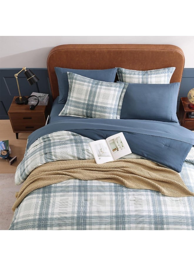 Generic AMBERSPACE Blue Comforters Queen Size, Plaid Queen Bed Set for Boys & Girls, Classic Homestead-Style Queen Size Comforter Sets with Sheets and Comforter Set  - Image 2
