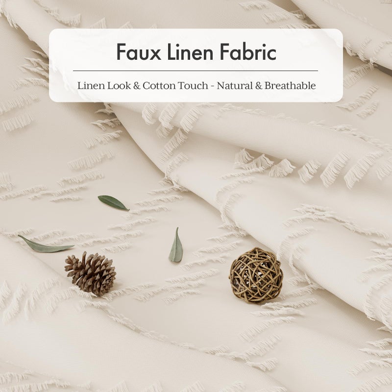 AmazerBath Boho Farmhouse Shower Curtain with Tassels, Beige Shower Curtain Set Fabric, Soft Cloth Chevron Rustic Shower Curtain with Hooks, Hotel Quality, 72x72 Inches - Image 2