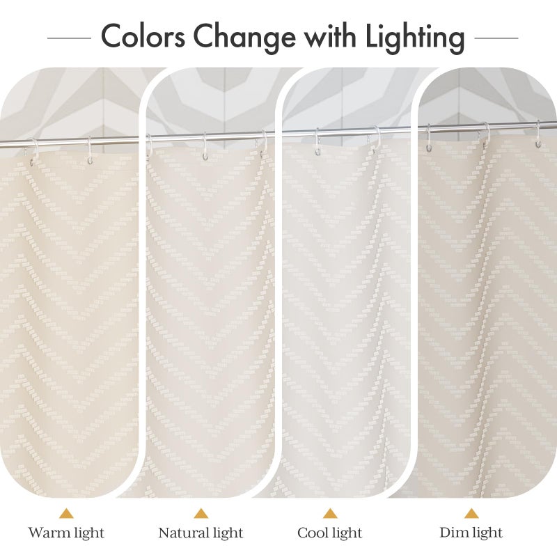 AmazerBath Boho Farmhouse Shower Curtain with Tassels, Beige Shower Curtain Set Fabric, Soft Cloth Chevron Rustic Shower Curtain with Hooks, Hotel Quality, 72x72 Inches - Image 5