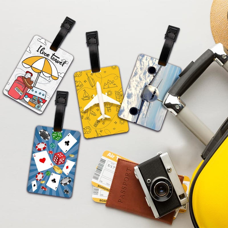 Ultra Premium & Colorful 3D Luggage Tags for Suitcases & School Bags,Set of 4|I Love Travel +Travel Time+ Poker Casino+Flying Airplane Theme|Waterproof|Adjustable|Birthday Gift|Anniversary,4 Labels - Image 3