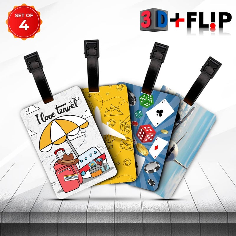 Ultra Premium & Colorful 3D Luggage Tags for Suitcases & School Bags,Set of 4|I Love Travel +Travel Time+ Poker Casino+Flying Airplane Theme|Waterproof|Adjustable|Birthday Gift|Anniversary,4 Labels - Image 2