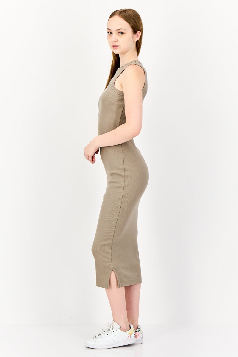Fifty Made Women Brand Logo Midi Dress, Taupe - Image 3