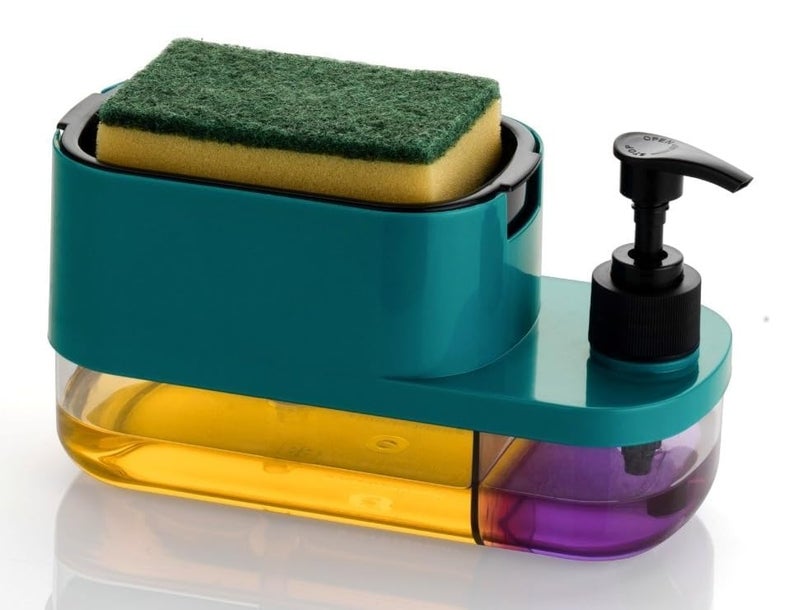 MARKWELL Plastic 3 in 1 Soap Pump Dispenser Dish Soap Liquid Dispenser Sponge Holder Dish Soap Pump Dispenser for Kitchen Sink Countertop Kitchen Bathroom (Multi-Color) - Image 1