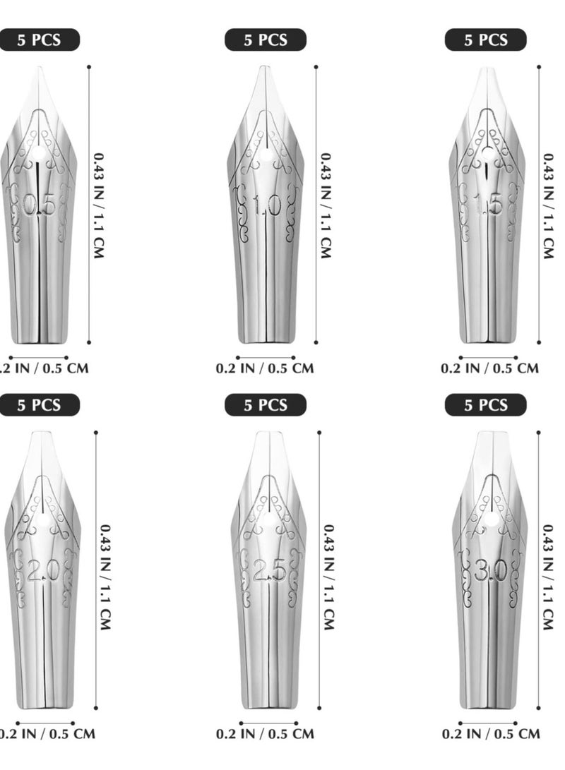 30pcs Stainless Steel Fountain Pen Nibs, Replacement Nibs Set for Calligraphy and Writing, Various Sizes for Kids, Adults, and Students(0.5+1+1.5+2+2.5+3mm each 5pcs) - Image 2