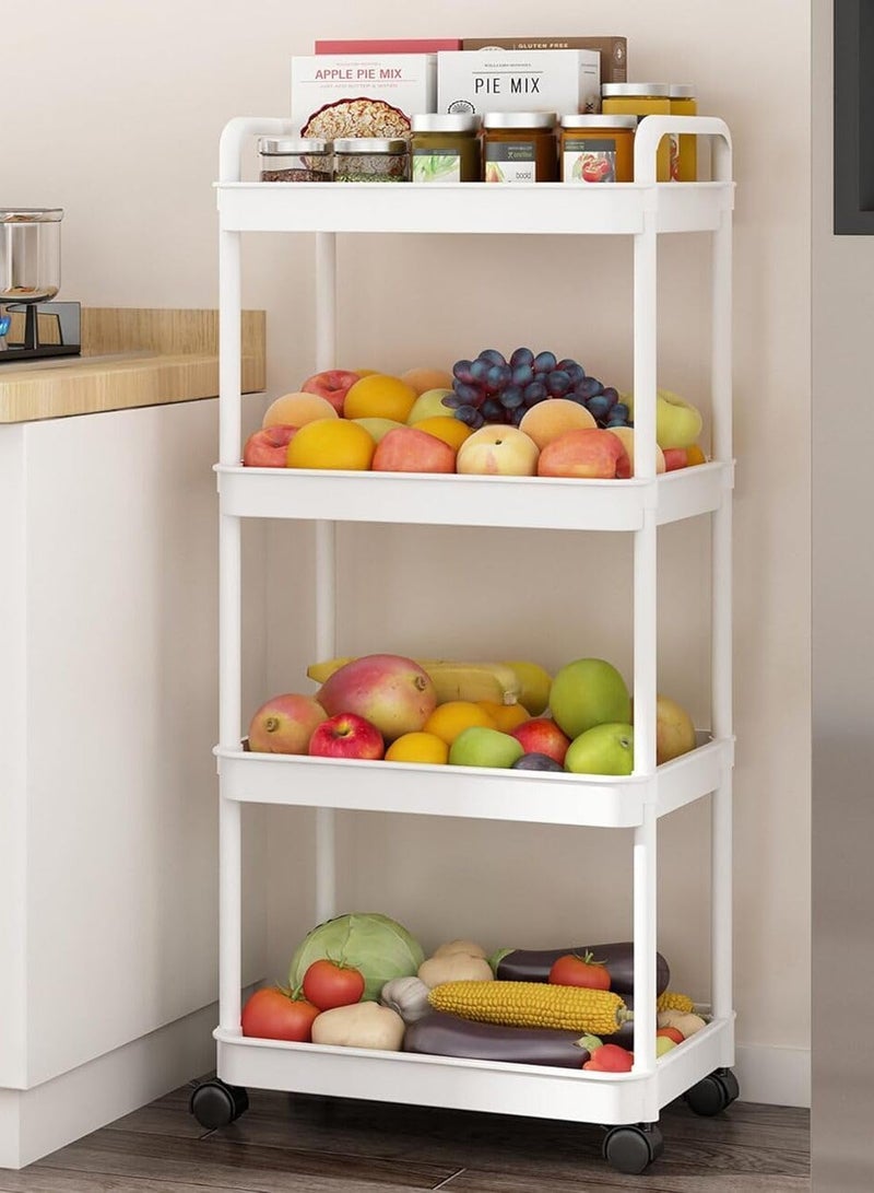 عربة دوارة بعجلات قابلة للقفل، أرفف تخزين متعددة الوظائف بمقبض، وحدة رفوف متنقلة، منظم تخزين للمطبخ للحمام وغرفة الغسيل وغرفة المعيشة (أبيض، 4 طبقات) - Image 2
