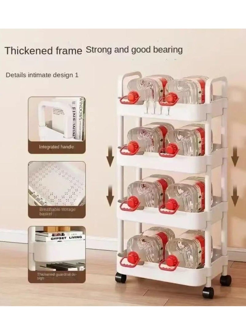 عربة دوارة بعجلات قابلة للقفل، أرفف تخزين متعددة الوظائف بمقبض، وحدة رفوف متنقلة، منظم تخزين للمطبخ للحمام وغرفة الغسيل وغرفة المعيشة (أبيض، 4 طبقات) - Image 3