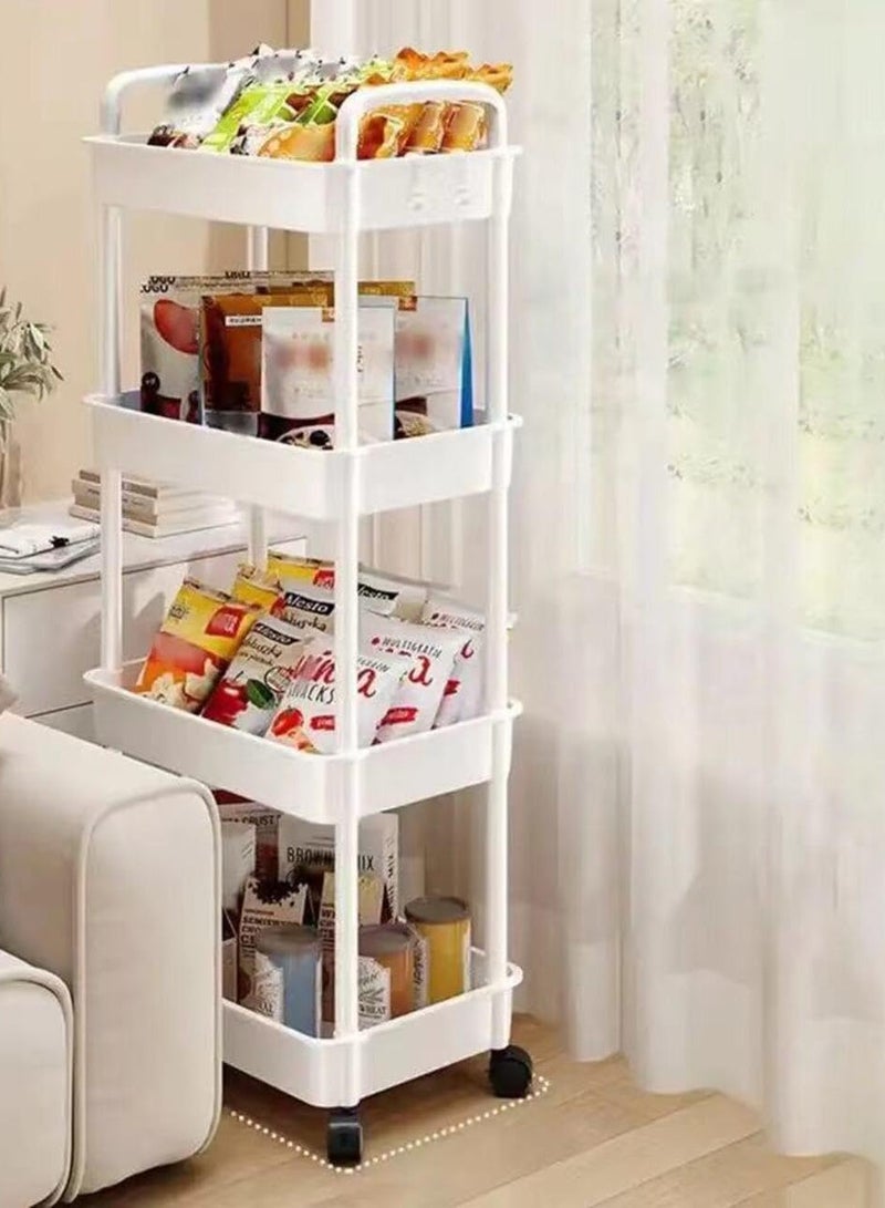 عربة دوارة بعجلات قابلة للقفل، أرفف تخزين متعددة الوظائف بمقبض، وحدة رفوف متنقلة، منظم تخزين للمطبخ للحمام وغرفة الغسيل وغرفة المعيشة (أبيض، 4 طبقات) - Image 5