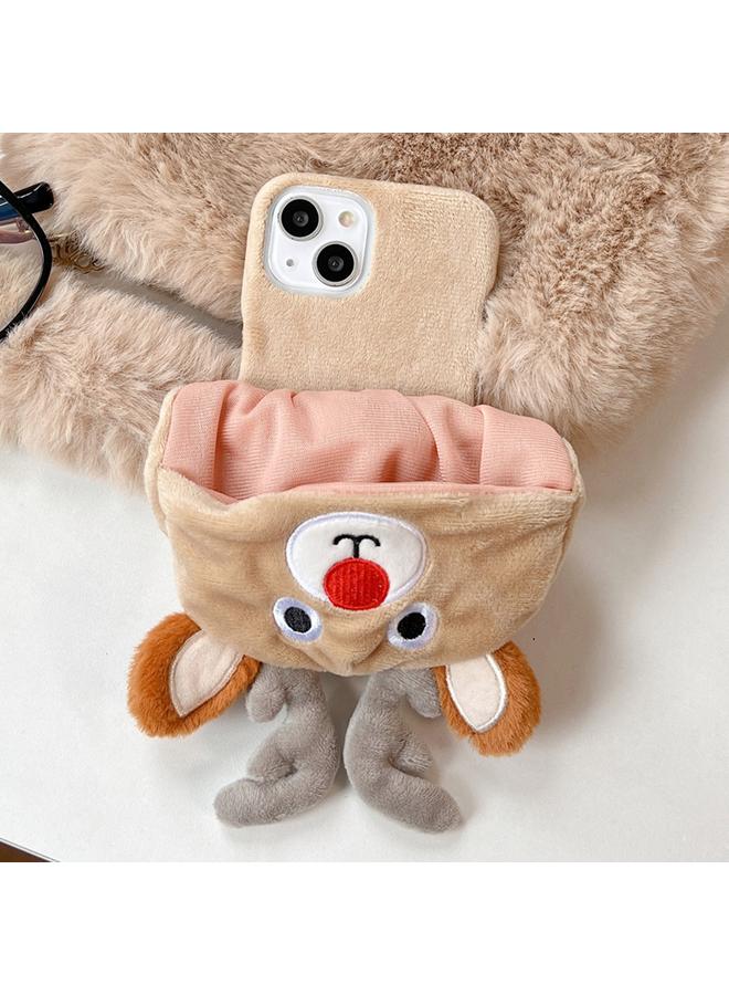 اس-توب جراب لهاتف iPhone 15 بتصميم قبعة الرنة من القطيفة مع تغطية كاملة - Image 1