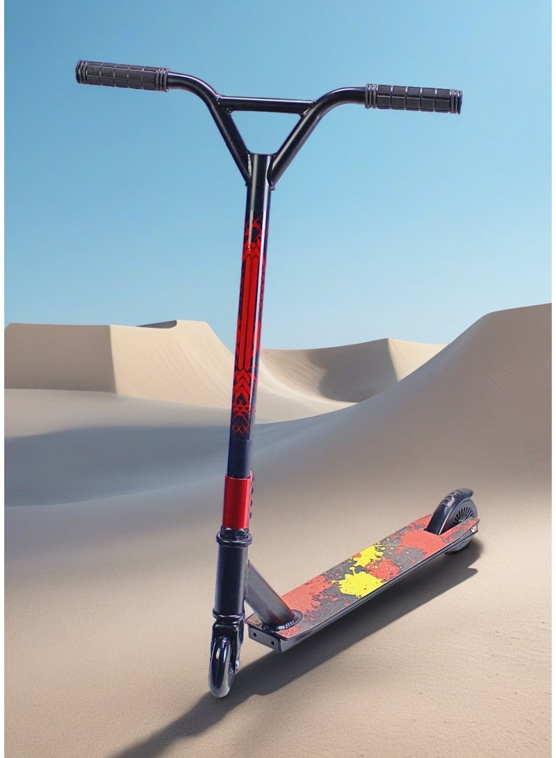 إيزي فيتشور سكوتر EASY FUTURE Stunt Scooter للحركات البهلوانية - سكوتر احترافي ثنائي العجلات بعجلات 110 مم، وسطح من الألومنيوم مع شريط قبضة، وقضبان عريضة على شكل حرف T، وفرامل فولاذية، ودوران 360 درجة، مثالي للمبتدئين والمتوسطين - Image 1