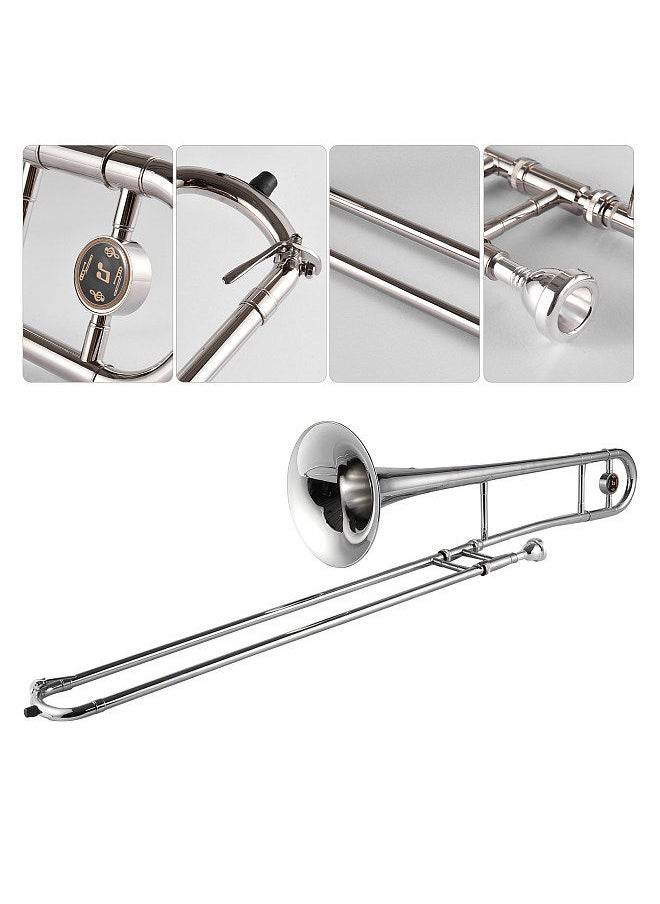 Generic - silver trumpet alto trombone brass bb tone b flat wind instrument with cupronickel mouthpiece cleaning stick case - Image 1