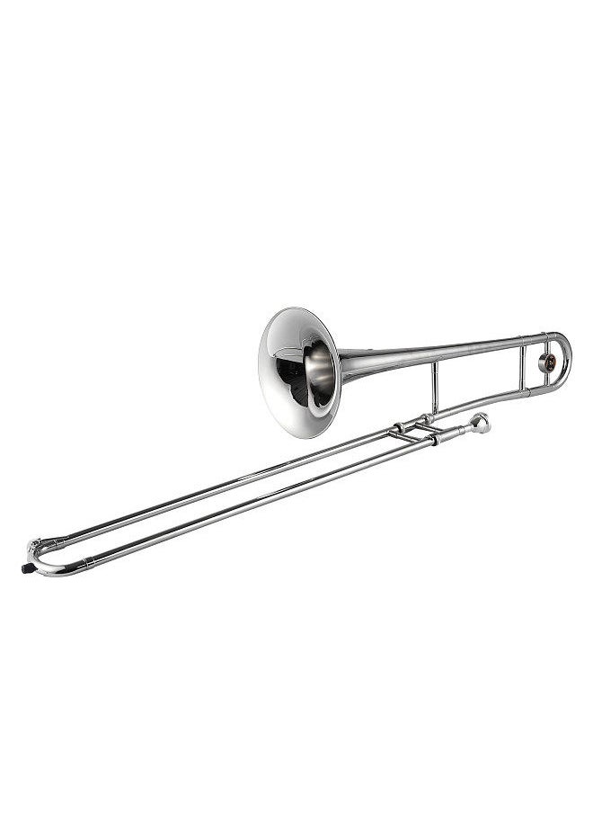 Generic - silver trumpet alto trombone brass bb tone b flat wind instrument with cupronickel mouthpiece cleaning stick case - Image 1