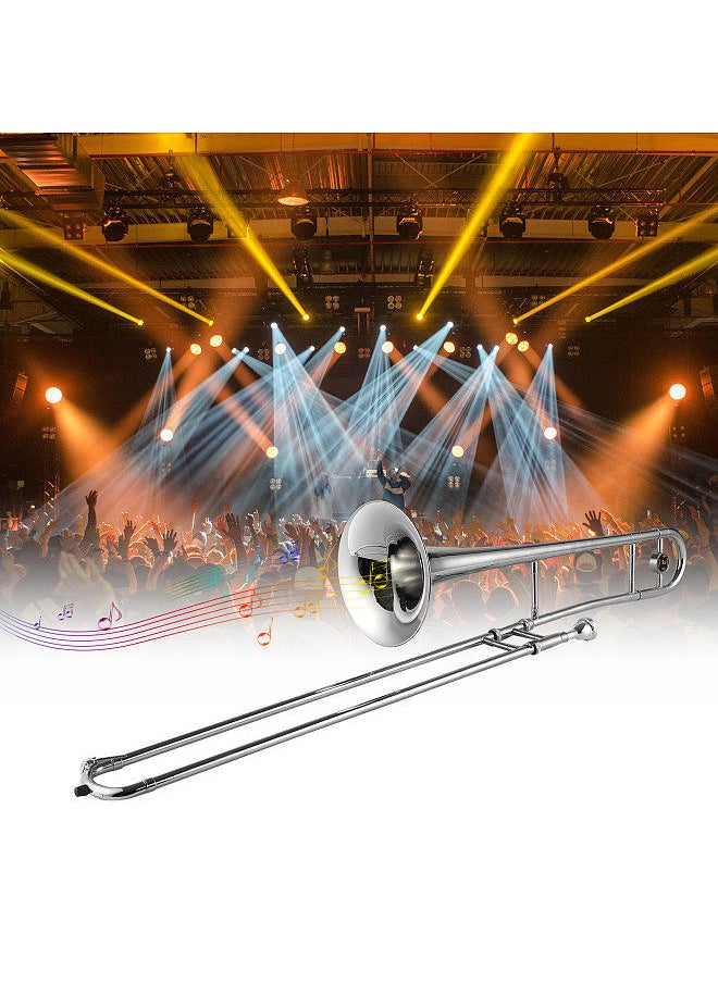 Generic - silver trumpet alto trombone brass bb tone b flat wind instrument with cupronickel mouthpiece cleaning stick case - Image 1