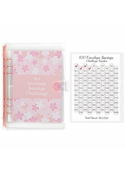 100 Envelope Savings Challenge, A5 Budget Planner with Challenger Tracker and Pre-numbered Pockets, Money Challenge Savings Book, Budget Binder Savings Book, Ring Binder A5 Pink