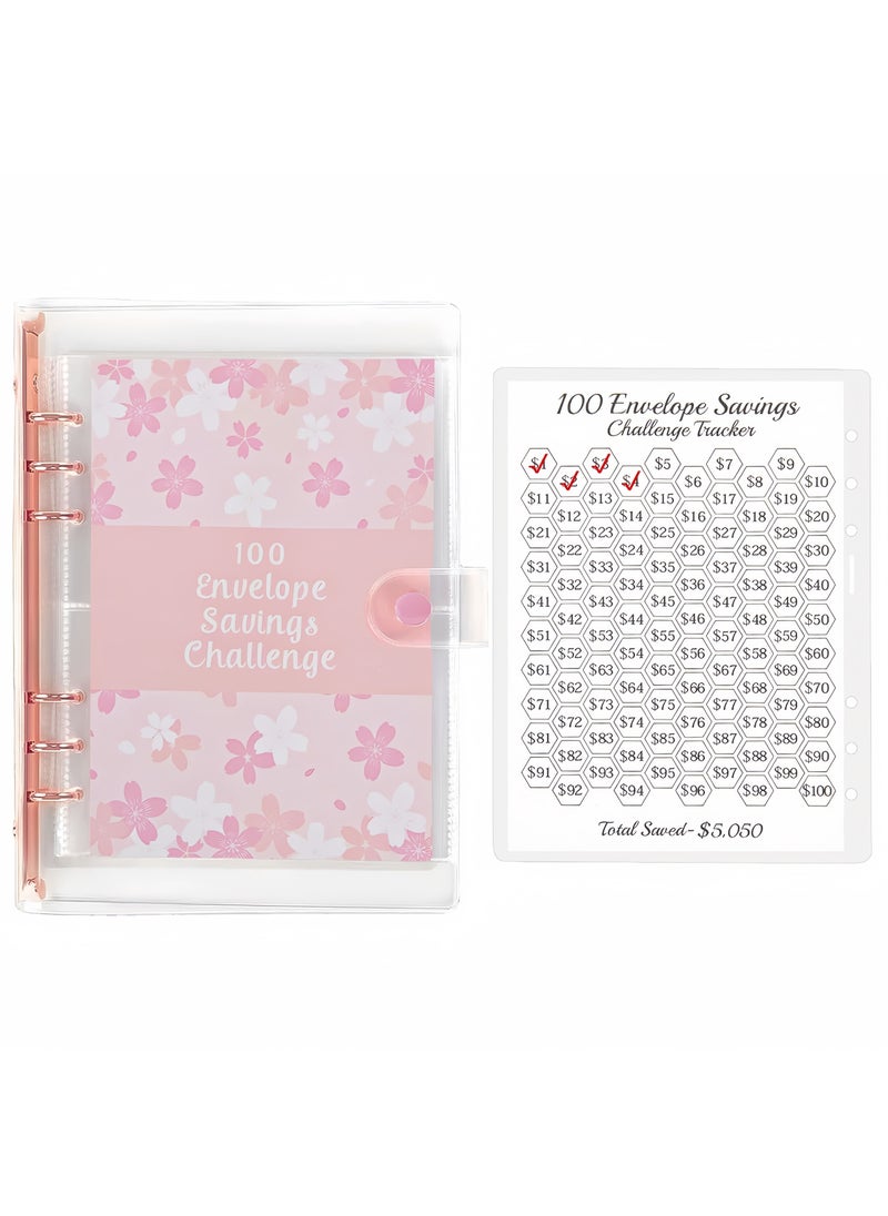 100 Envelope Savings Challenge, A5 Budget Planner with Challenger Tracker and Pre-numbered Pockets, Money Challenge Savings Book, Budget Binder Savings Book, Ring Binder A5 Pink