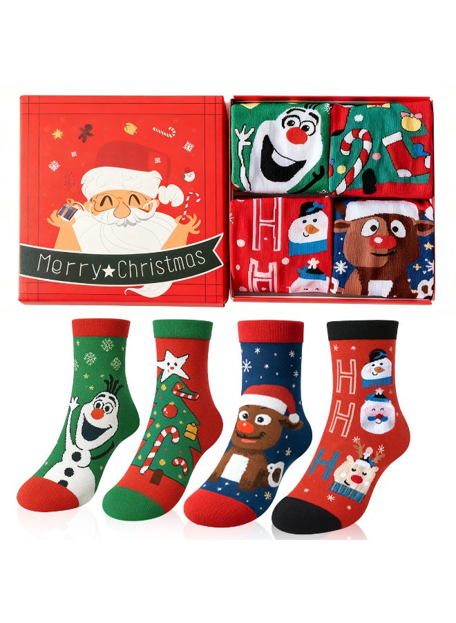 عالية الجودة ٤ أزواج من جوارب عيد الميلاد النسائية، بنقشة عيد الميلاد، جوارب قطنية احتفالية لعيد الميلاد، جوارب عيد الميلاد النسائية - Image 1