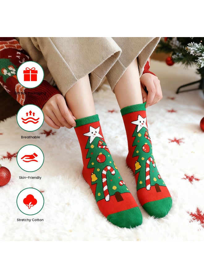 عالية الجودة ٤ أزواج من جوارب عيد الميلاد النسائية، بنقشة عيد الميلاد، جوارب قطنية احتفالية لعيد الميلاد، جوارب عيد الميلاد النسائية - Image 3