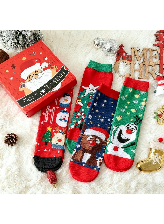 عالية الجودة ٤ أزواج من جوارب عيد الميلاد النسائية، بنقشة عيد الميلاد، جوارب قطنية احتفالية لعيد الميلاد، جوارب عيد الميلاد النسائية - Image 4