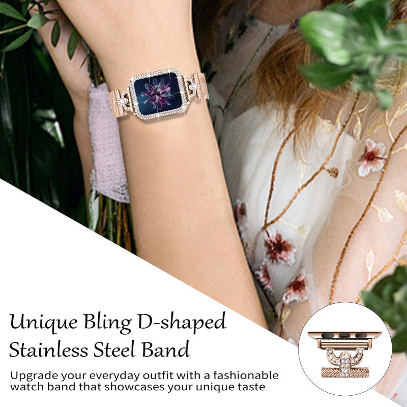 Joyozy Magnetic Band Compatible with Apple Watch Band 38mm 40mm 41mm 42mm 44mm 45mm 46mm Milanese Strap with Bling Case and Screen Protector, Dressy Stainless Steel iWatch Loop for Women (Rose Gold 40mm) - Image 3