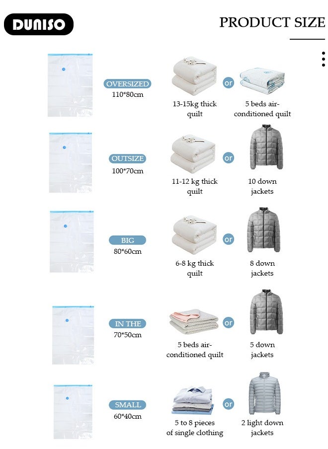 DUNISO 5 PCS Vacuum Storage Bag with Handle Pump, Reusable Travel Vacuum Sealer Bags, Compression Airtight Sealer Bags with Seal Special-Grip Clip, Space Saver Compression Bags for Clothes, Mattress, Blanket, Duvets, Pillows, Comforters, Quilt  - Image 2