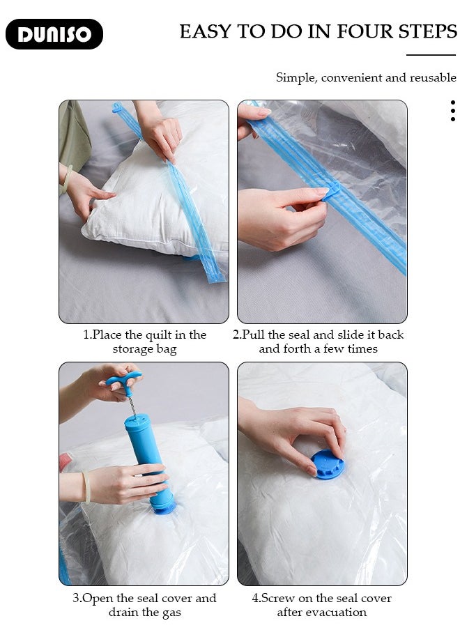 DUNISO 5 PCS Vacuum Storage Bag with Handle Pump, Reusable Travel Vacuum Sealer Bags, Compression Airtight Sealer Bags with Seal Special-Grip Clip, Space Saver Compression Bags for Clothes, Mattress, Blanket, Duvets, Pillows, Comforters, Quilt  - Image 3